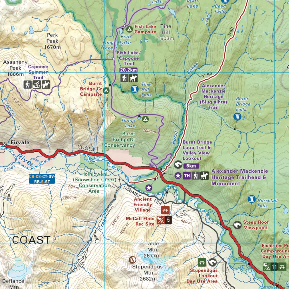Tweedsmuir Park - Alexander Mackenzie Heritage Trail BC - Park Map