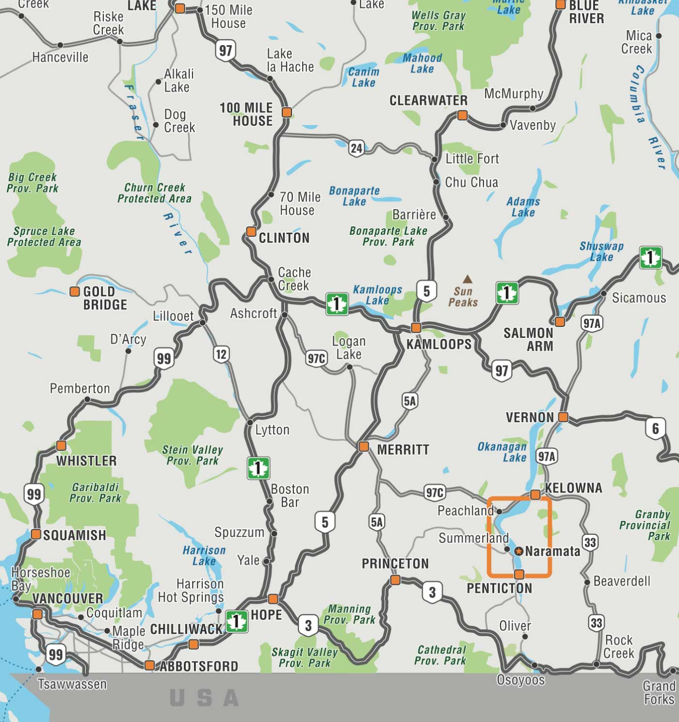 Naramata Bench BC - Destination Map