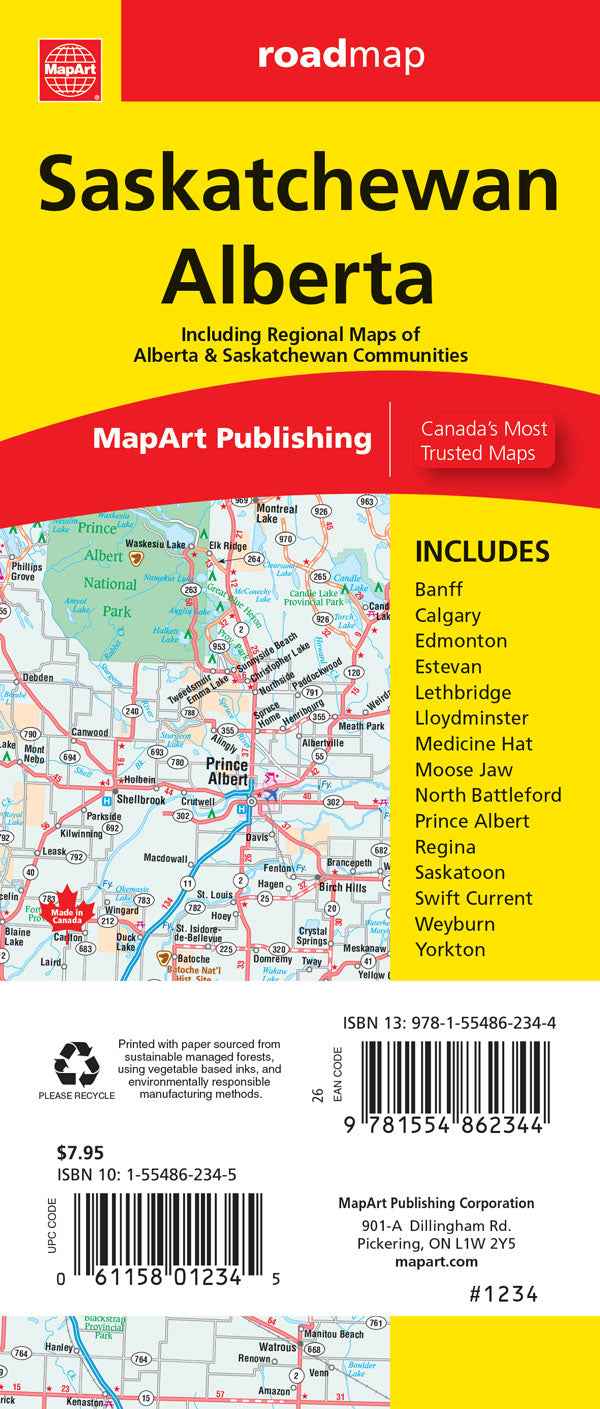 Alberta & Saskatchewan Road Map -  MapArt