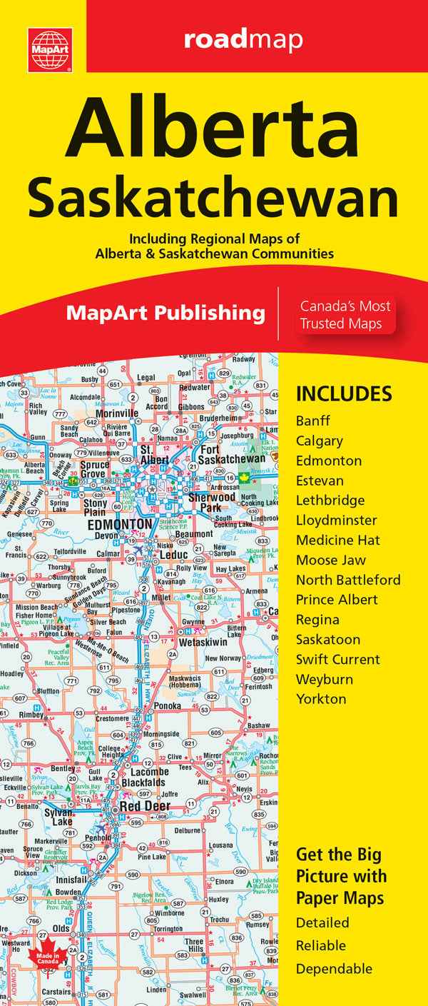 Alberta & Saskatchewan Road Map -  MapArt