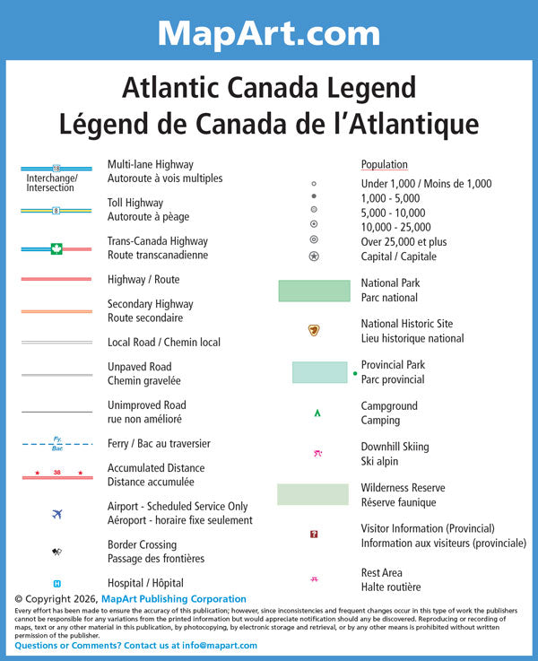 Atlantic Canada Road Map -  MapArt