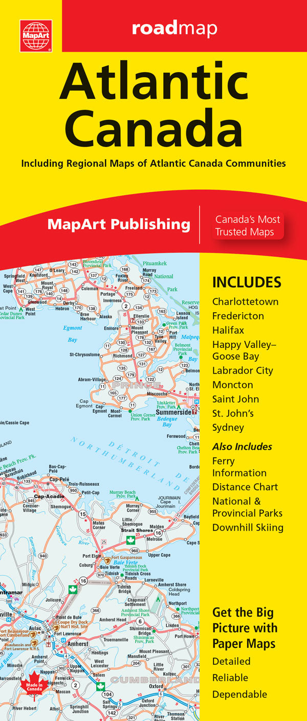 Atlantic Canada Road Map -  MapArt