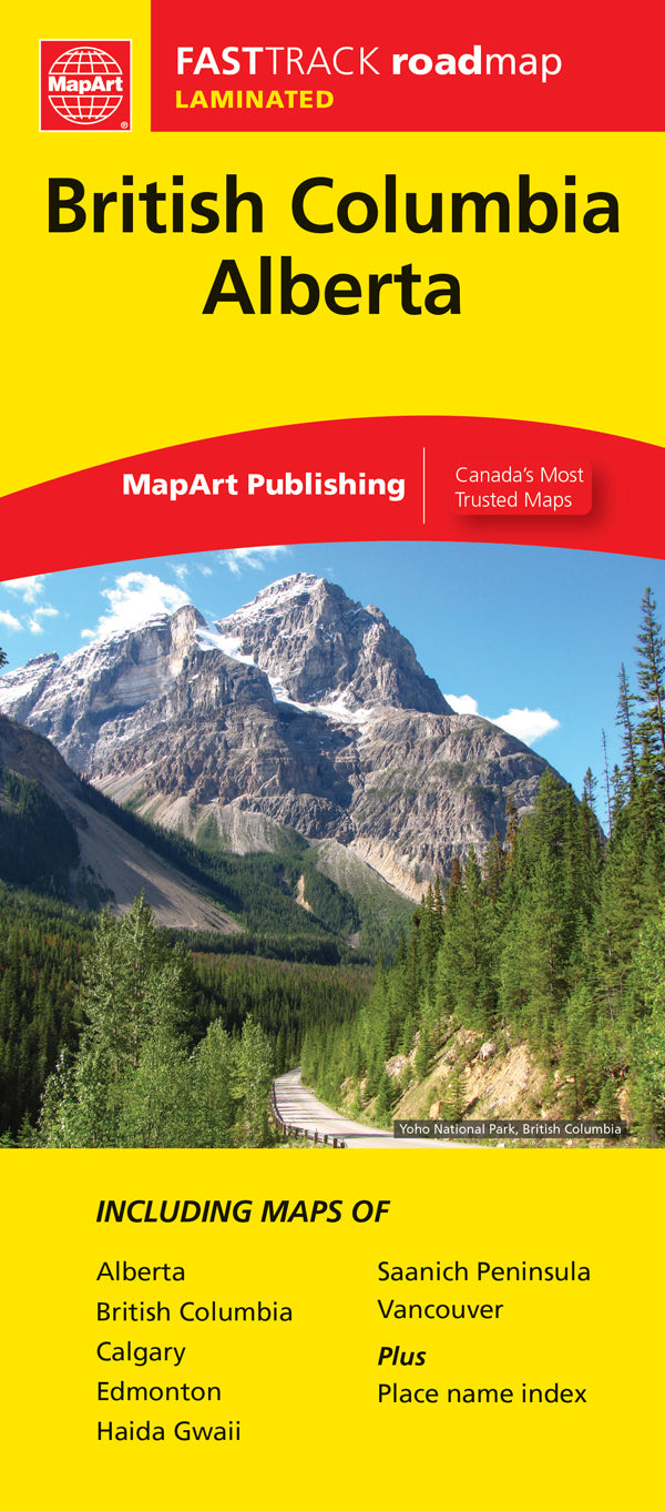 British Columbia Alberta Road Map Fast Track - Laminated -  MapArt