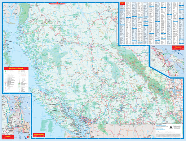 British Columbia Road Map Fast Track - Laminated -  MapArt