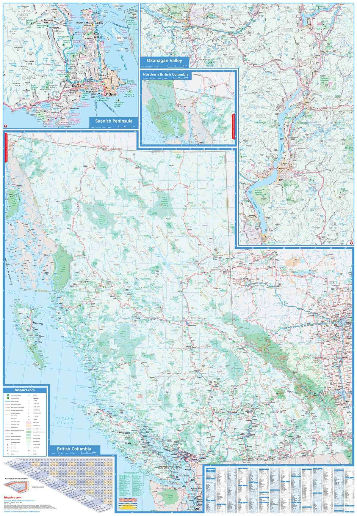 British Columbia Wall Map 33.5x38.5 - Laminated -  MapArt