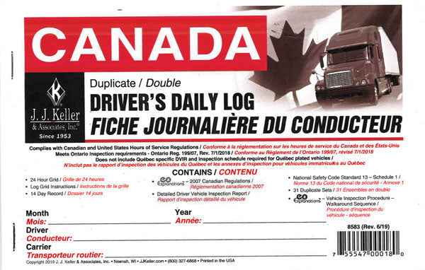 Canadian Drivers Daily Log Book Bilingual -  MapArt