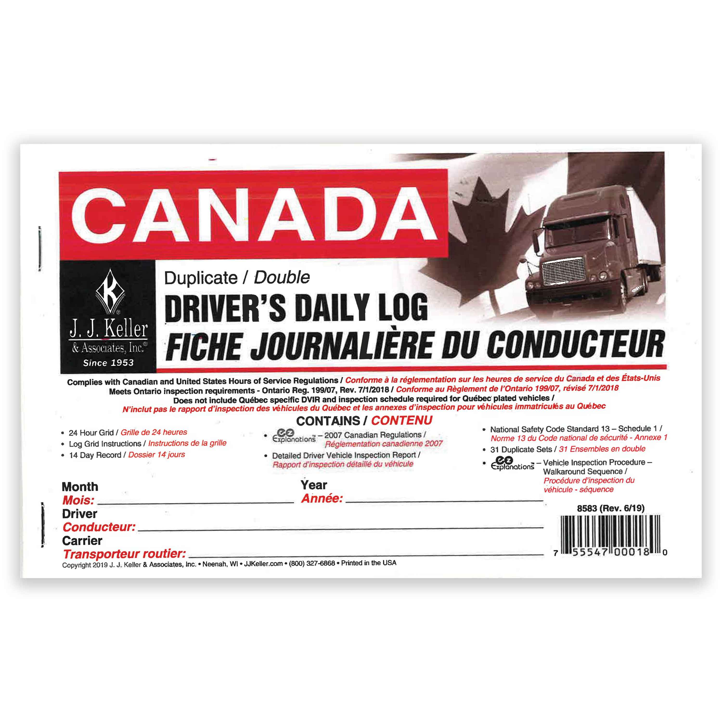 Quebec Drivers Daily Log Book Bilingual -  MapArt