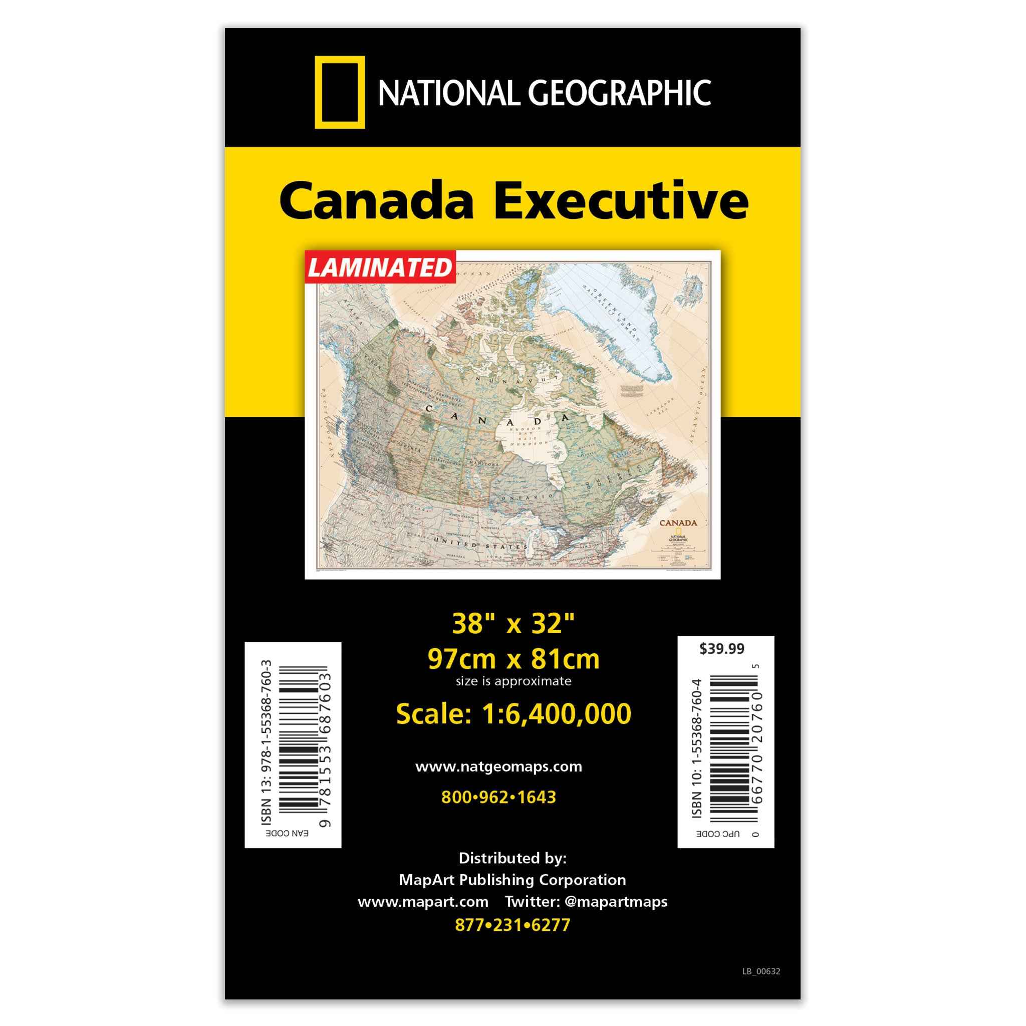 Canada Executive Wall Map 38x32 - Laminated -  MapArt