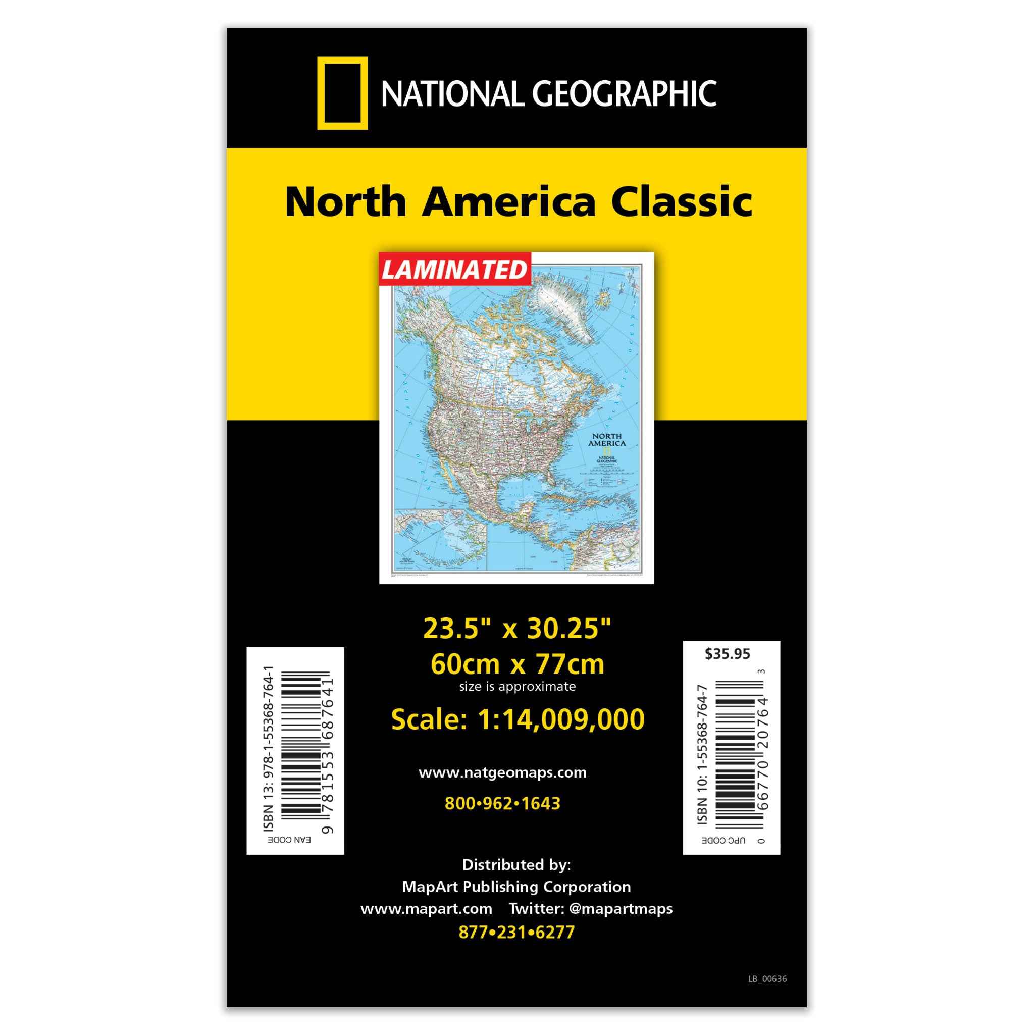 North America Classic Wall Map 23.5x30.5 - Laminated -  MapArt