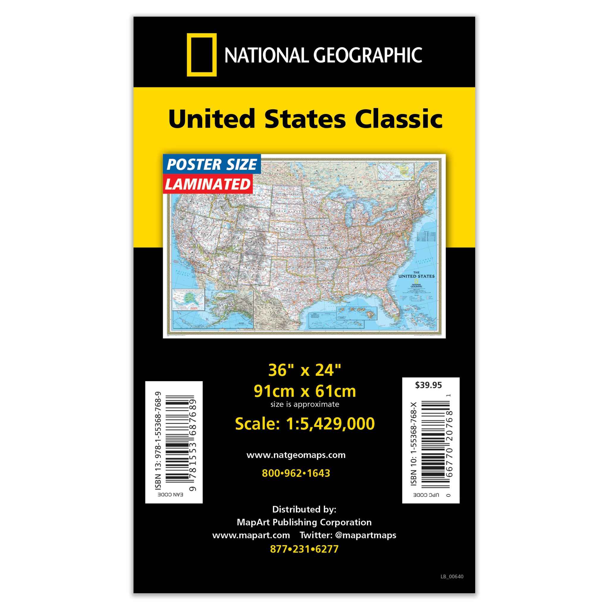 United States USA Classic Wall Map 36x24 - Laminated -  MapArt