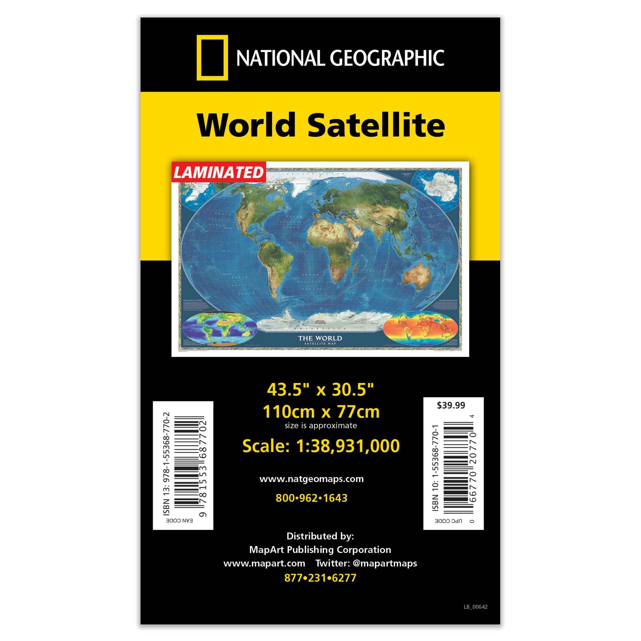 World Satellite Wall Map 43.5x30.5 - Laminated -  MapArt