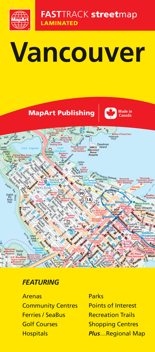 Vancouver (BC) Street Map Fast Track - Laminated -  MapArt