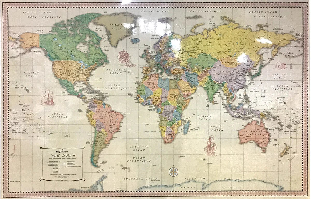 Antique World Wall Map 28x40 Laminated
