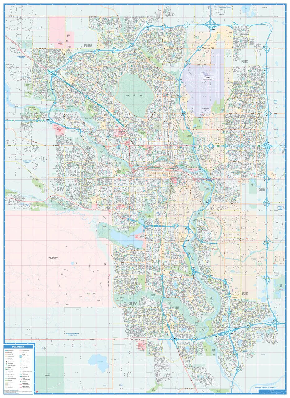 Calgary Wall Map 41x59 Laminated
