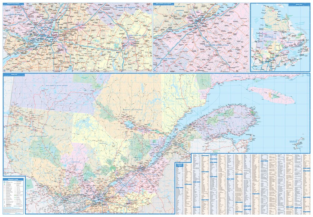 Quebec Wall Map 41x59 Laminated